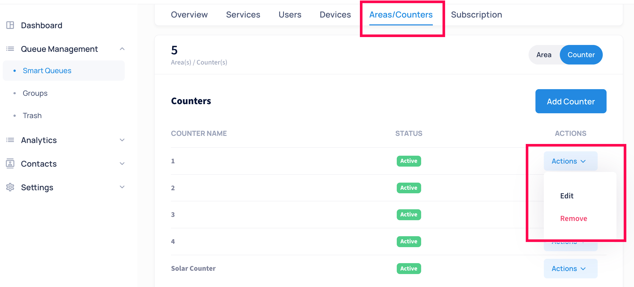 How to edit or remove a Counter on Smart Queue