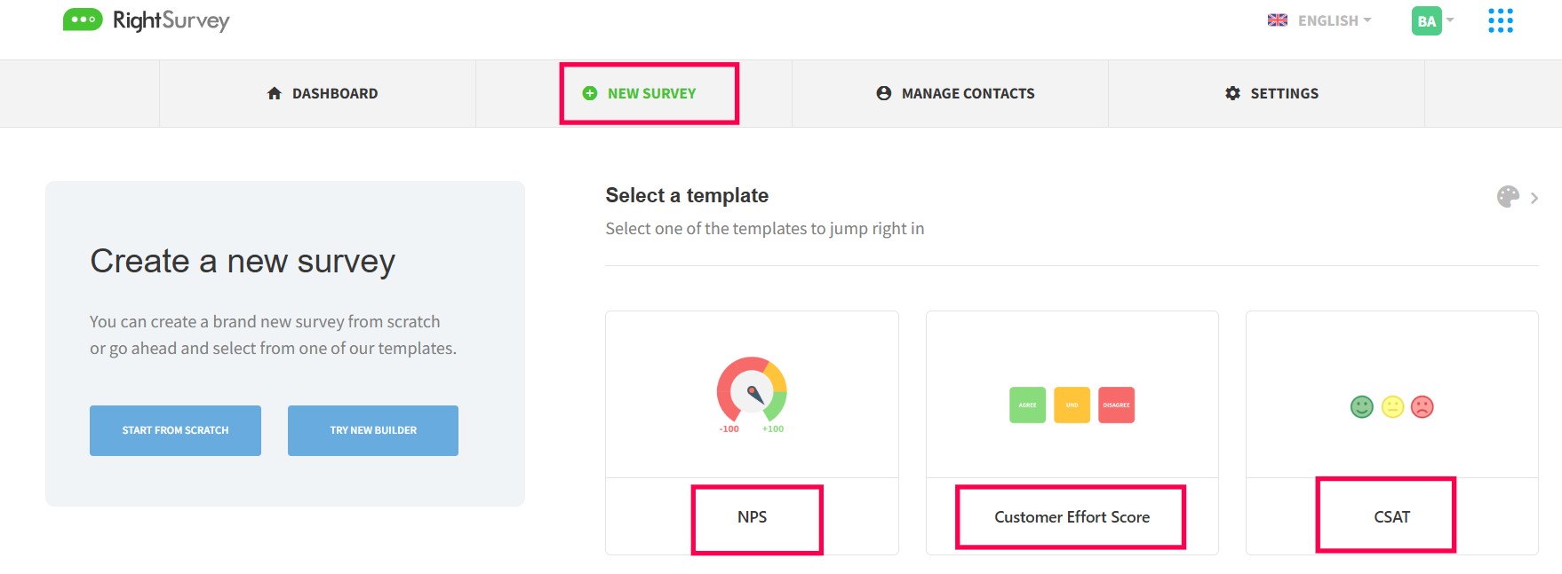 How to create a Survey using Templates